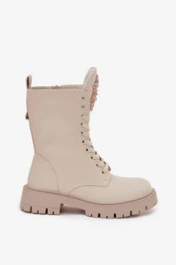 Best Boto Ocieplane Botki Workery Z Ozdobą Beżowe Kelilea Beżowy