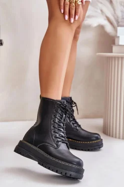 New Evento Ocieplane Botki Workery z Eko Skóry Na Zamek Czarne Naleli Czarny