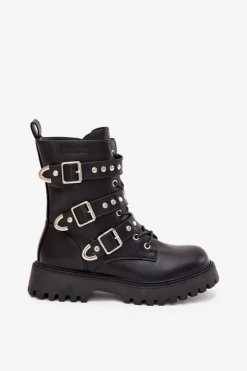 Outlet Big Star Shoes Ocieplane Botki Workery Z Paskami I Klamrami Big Star OO274707 Czarne