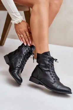 Sale Boto Ocieplane Botki Z Eko Skóry Na Zamek Czarne Leanaris