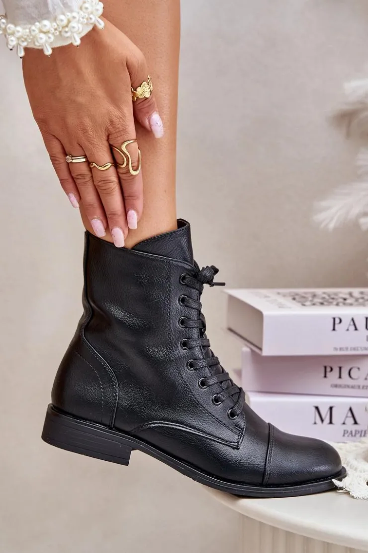 Sale Boto Ocieplane Botki Z Eko Skóry Na Zamek Czarne Leanaris