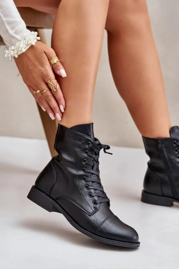 Sale Boto Ocieplane Botki Z Eko Skóry Na Zamek Czarne Leanaris