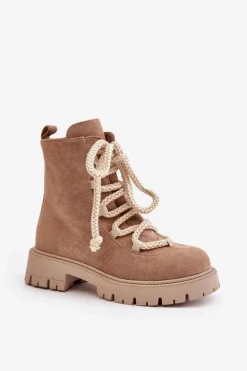 New Boto Ocieplane Botki Z Eko Zamszu Na Zamek Beżowe Caellita
