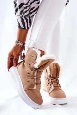 Boto Ocieplane Botki Z Futerkiem Beżowe Hoppy