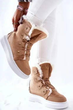 Boto Ocieplane Botki Z Futerkiem Beżowe Hoppy