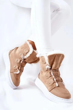 Boto Ocieplane Botki Z Futerkiem Beżowe Hoppy