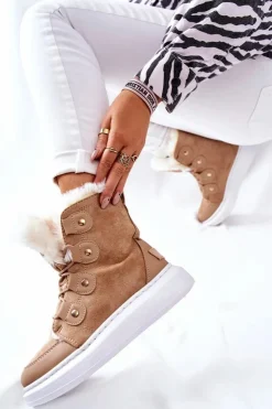 Boto Ocieplane Botki Z Futerkiem Beżowe Hoppy