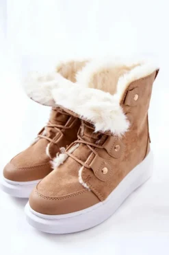 Boto Ocieplane Botki Z Futerkiem Beżowe Hoppy