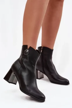 Maciejka Botki Maciejka|Botki Skórzane*Ocieplane Botki Z Naturalnej Skóry Na Słupku K7203-04 Czarne Czarny