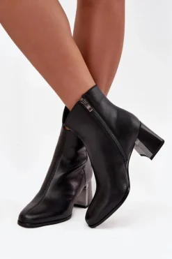 Maciejka Botki Maciejka|Botki Skórzane*Ocieplane Botki Z Naturalnej Skóry Na Słupku K7203-04 Czarne Czarny