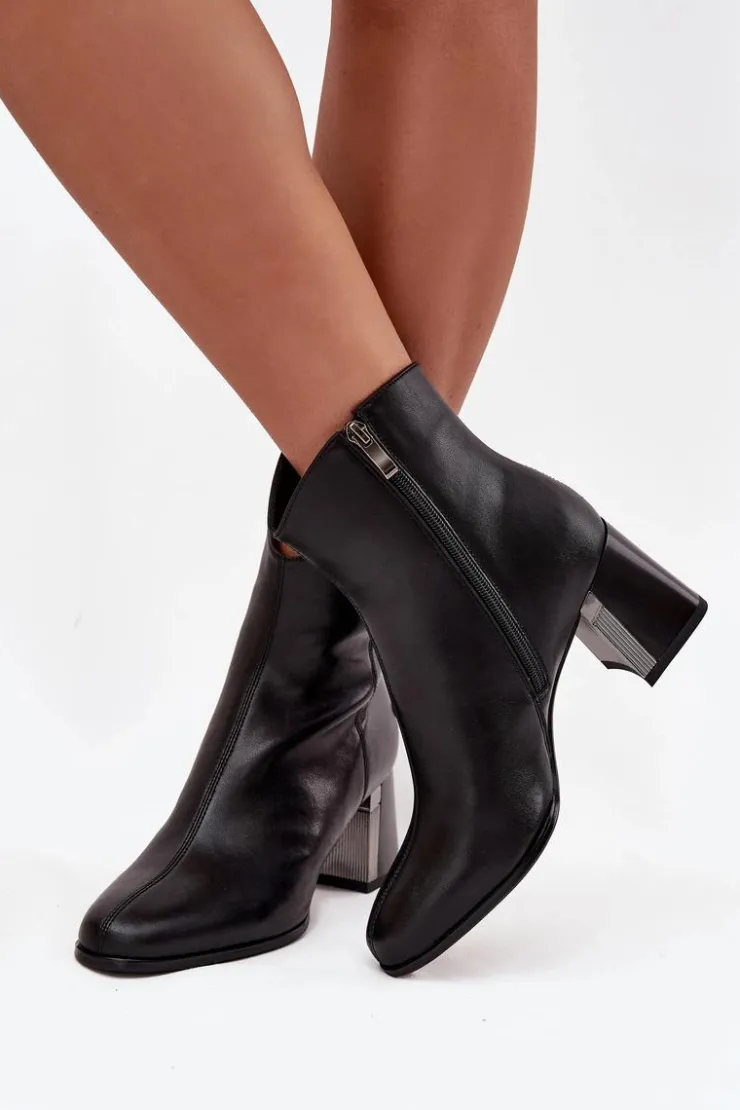 Maciejka Botki Maciejka|Botki Skórzane*Ocieplane Botki Z Naturalnej Skóry Na Słupku K7203-04 Czarne Czarny