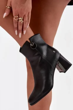 Maciejka Botki Maciejka|Botki Skórzane*Ocieplane Botki Z Naturalnej Skóry Na Słupku K7203-04 Czarne Czarny