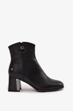 Maciejka Botki Maciejka|Botki Skórzane*Ocieplane Botki Z Naturalnej Skóry Na Słupku K7203-04 Czarne Czarny