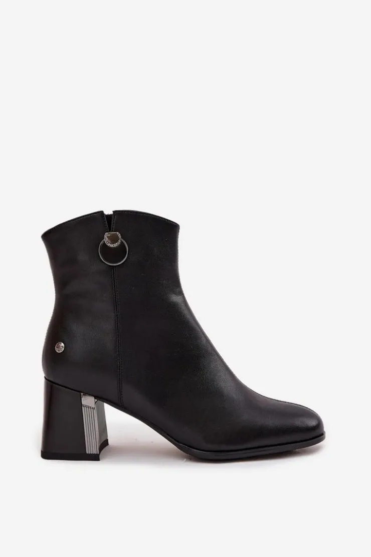 Maciejka Botki Maciejka|Botki Skórzane*Ocieplane Botki Z Naturalnej Skóry Na Słupku K7203-04 Czarne Czarny