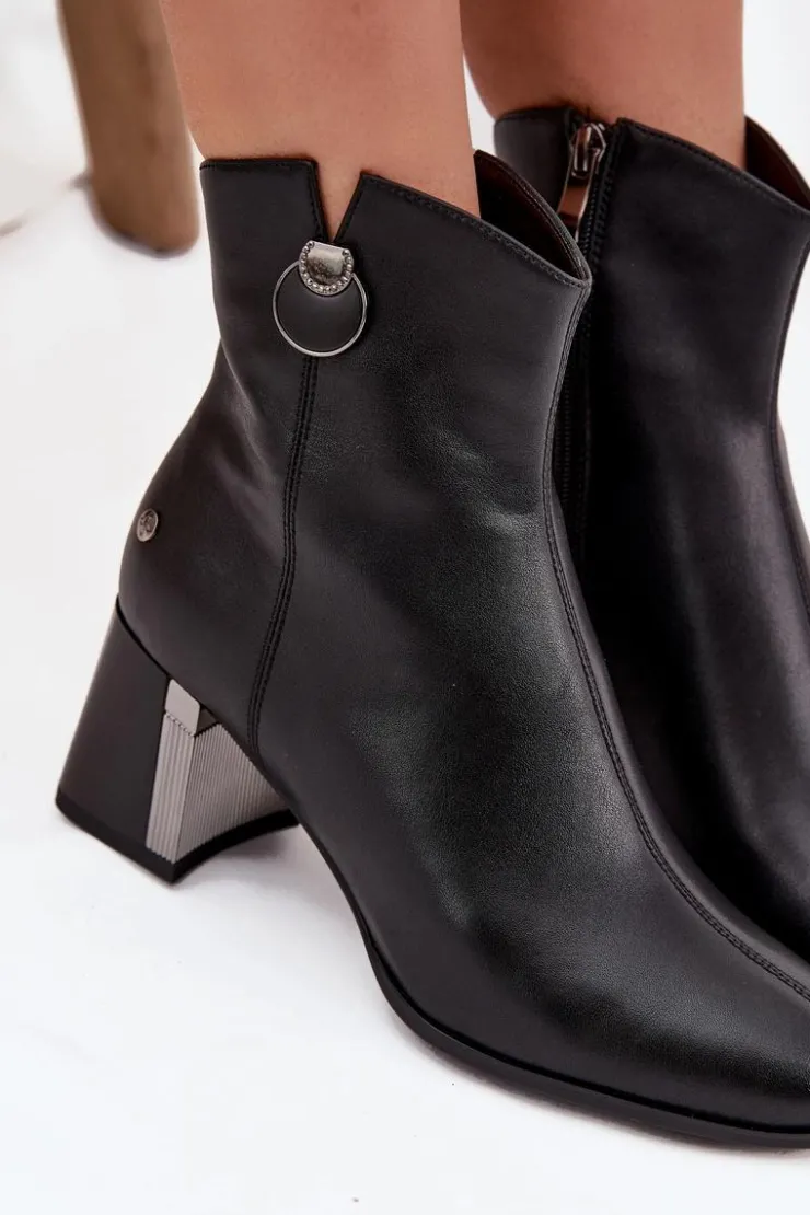 Maciejka Botki Maciejka|Botki Skórzane*Ocieplane Botki Z Naturalnej Skóry Na Słupku K7203-04 Czarne Czarny