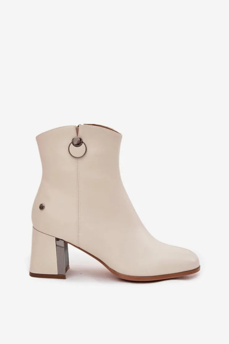 Maciejka Botki Maciejka|Botki Skórzane*Ocieplane Botki Z Naturalnej Skóry Na Słupku K7203-04 Beżowe