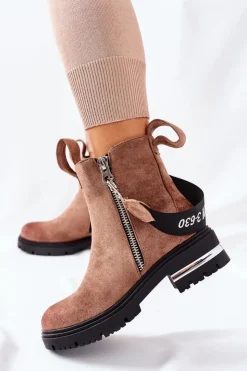 Boto Czarne Botki|Botki Zimowe Damskie*Ocieplane Botki Z Suwakiem Brązowe Cortona