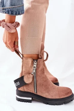 Boto Czarne Botki|Botki Zimowe Damskie*Ocieplane Botki Z Suwakiem Brązowe Cortona