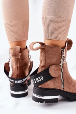 Boto Czarne Botki|Botki Zimowe Damskie*Ocieplane Botki Z Suwakiem Brązowe Cortona