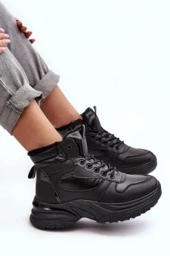 Evento Sneakersy Damskie|Damskie Trapery*Ocieplane Buty Sportowe Damskie Sznurowane Czarne Dejana Czarny