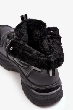 Evento Sneakersy Damskie|Damskie Trapery*Ocieplane Buty Sportowe Damskie Sznurowane Czarne Dejana Czarny