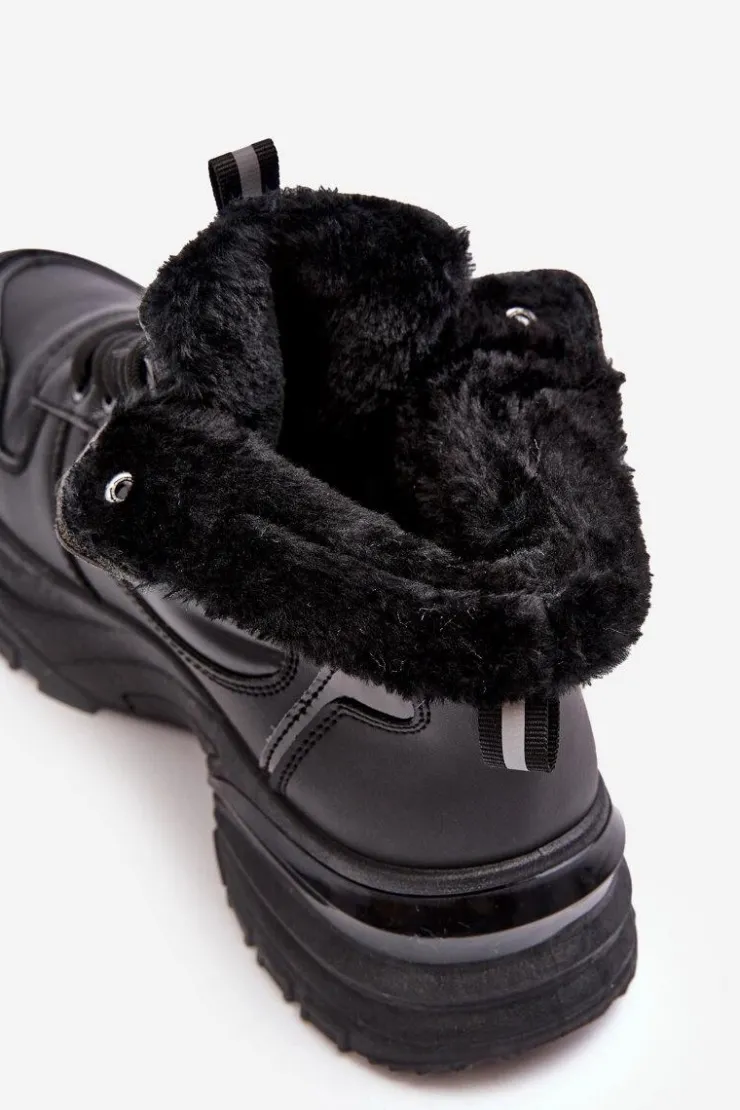 Evento Sneakersy Damskie|Damskie Trapery*Ocieplane Buty Sportowe Damskie Sznurowane Czarne Dejana Czarny