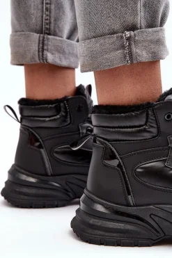 Evento Sneakersy Damskie|Damskie Trapery*Ocieplane Buty Sportowe Damskie Sznurowane Czarne Dejana Czarny