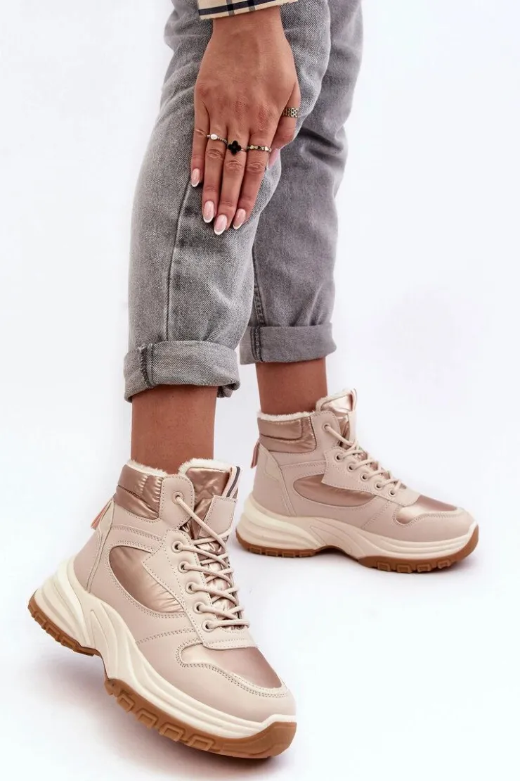 Evento Ocieplane Buty Sportowe Damskie Sznurowane Beżowe Dejana
