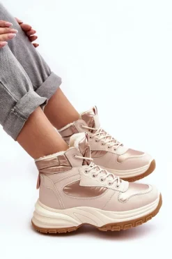 Evento Ocieplane Buty Sportowe Damskie Sznurowane Beżowe Dejana