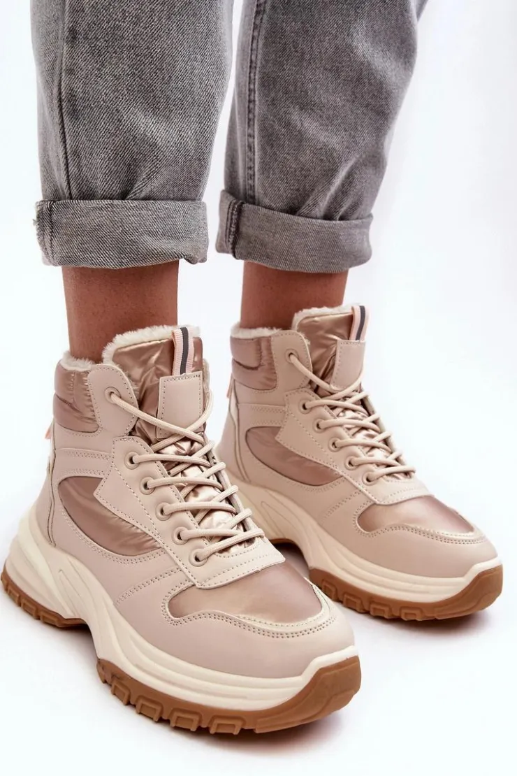 Evento Ocieplane Buty Sportowe Damskie Sznurowane Beżowe Dejana