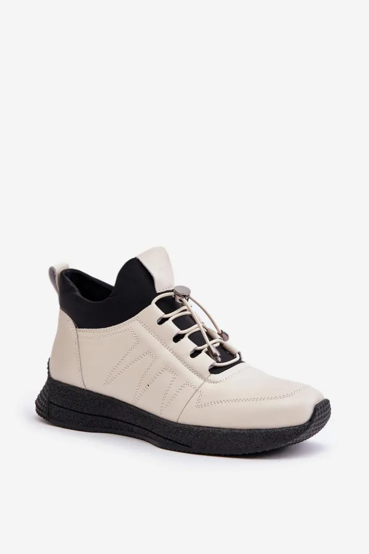 Artiker Buty Sportowe Na Platformie*Ocieplane Buty Sportowe Skórzane Na Zamek 55C0038 Beżowe