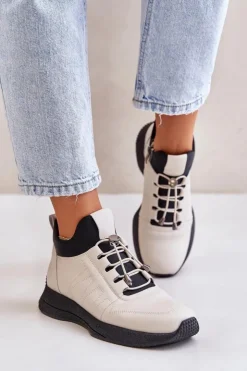 Artiker Buty Sportowe Na Platformie*Ocieplane Buty Sportowe Skórzane Na Zamek 55C0038 Beżowe