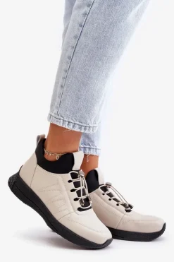 Artiker Buty Sportowe Na Platformie*Ocieplane Buty Sportowe Skórzane Na Zamek 55C0038 Beżowe