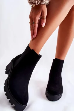 Damskie Boto Ocieplane Damskie Botki Na Suwak Czarne Lenaris