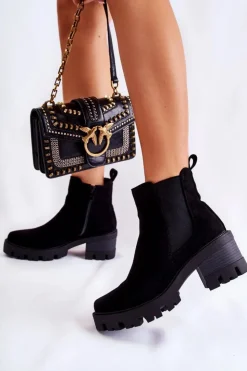 Damskie Boto Ocieplane Damskie Botki Na Suwak Czarne Lenaris