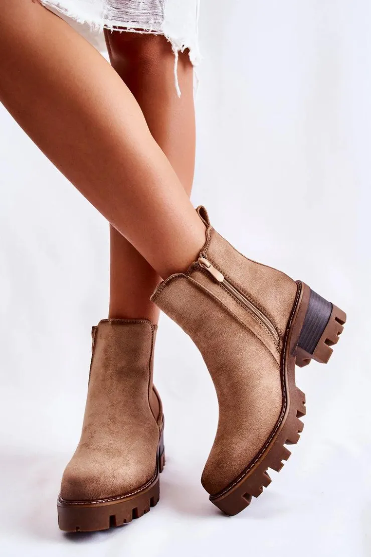 Boto Botki Na Słupku|Czarne Botki*Ocieplane Damskie Botki Na Suwak Beżowe Lenaris