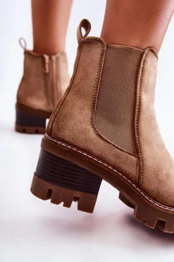 Boto Botki Na Słupku|Czarne Botki*Ocieplane Damskie Botki Na Suwak Beżowe Lenaris