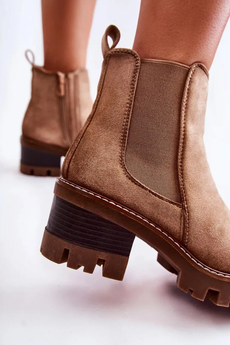 Boto Botki Na Słupku|Czarne Botki*Ocieplane Damskie Botki Na Suwak Beżowe Lenaris