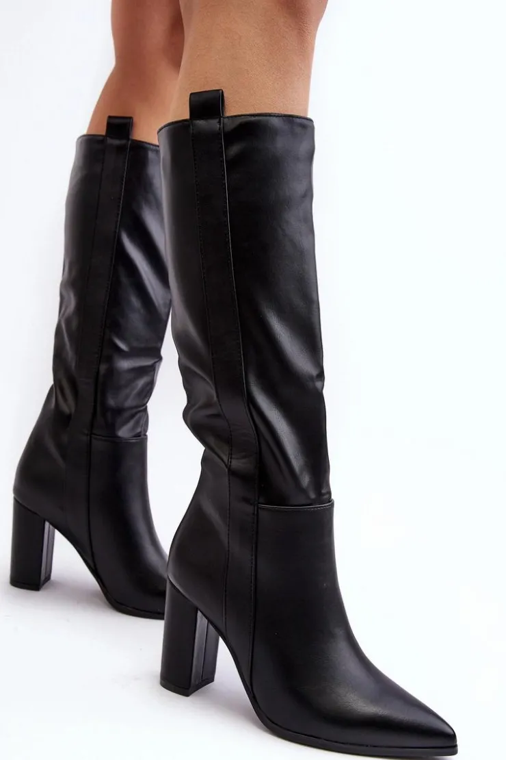 Boto Kozaki Przed Kolano|Kozaki Na Obcasie*Ocieplane Damskie Kozaki Przed Kolano Na Słupku Czarne Genzani