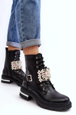 Boto Botki Wiosenne|Botki Ocieplane*Ocieplane Damskie Workery Botki Zdobione Czarne Venizi