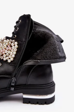Boto Botki Wiosenne|Botki Ocieplane*Ocieplane Damskie Workery Botki Zdobione Czarne Venizi