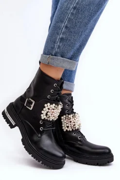 Boto Botki Wiosenne|Botki Ocieplane*Ocieplane Damskie Workery Botki Zdobione Czarne Venizi