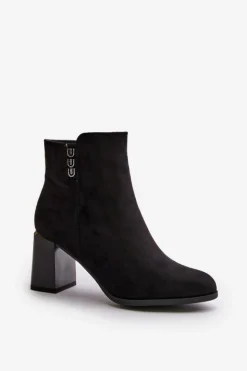 Online Boto Ocieplane Eko Zamszowe Botki Damskie Na Słupku Zapinane Na Zamek Czarne Erillia