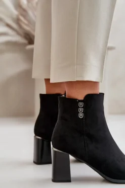 Online Boto Ocieplane Eko Zamszowe Botki Damskie Na Słupku Zapinane Na Zamek Czarne Erillia