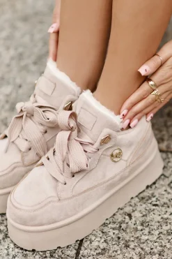 Boto Sneakersy Damskie*Ocieplane Futerkiem Sneakersy Damskie Na Platformie Beżowe Velarisea