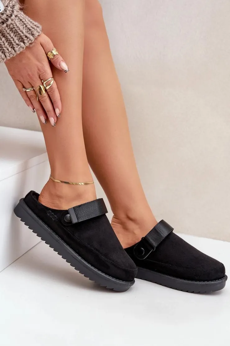 Discount Boto Ocieplane Kapcie Damskie Na Platformie Czarne Neliel Czarny