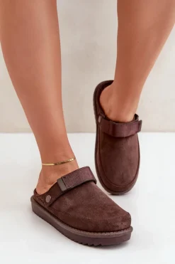 Damskie Boto Ocieplane Kapcie Damskie Na Platformie Czekoladowe Neliel