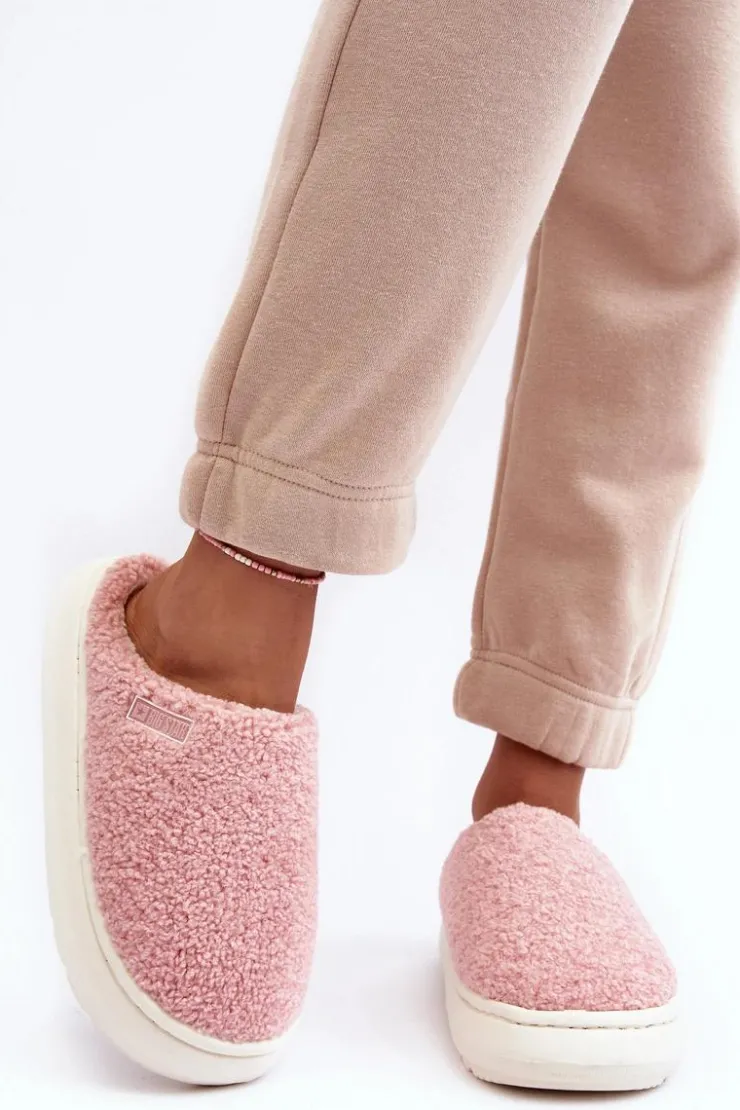 Big Star Shoes Ocieplane Kapcie Na Grubej Podeszwie Różowe Big Star MM274131