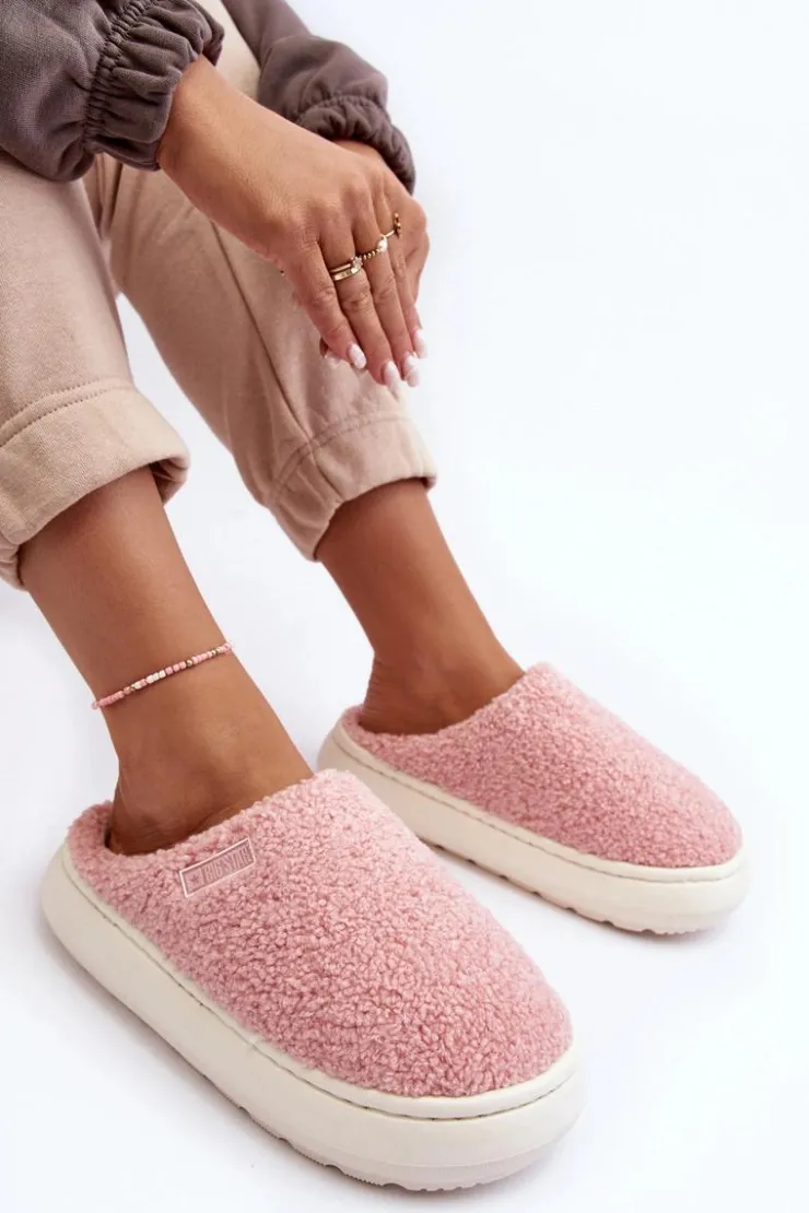 Big Star Shoes Ocieplane Kapcie Na Grubej Podeszwie Różowe Big Star MM274131