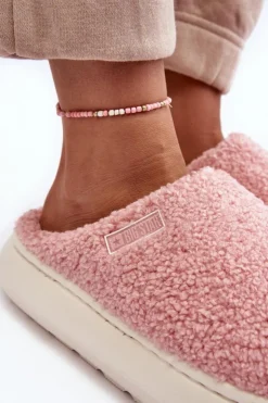 Big Star Shoes Ocieplane Kapcie Na Grubej Podeszwie Różowe Big Star MM274131